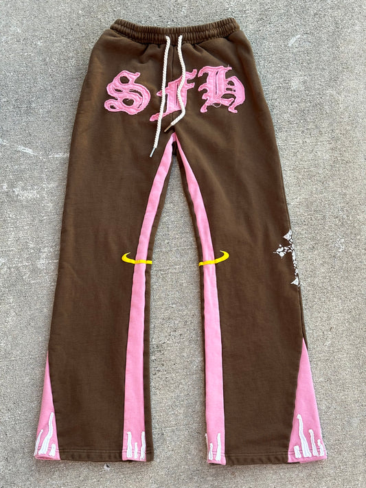 Brown x Pink Flared Sweatpants